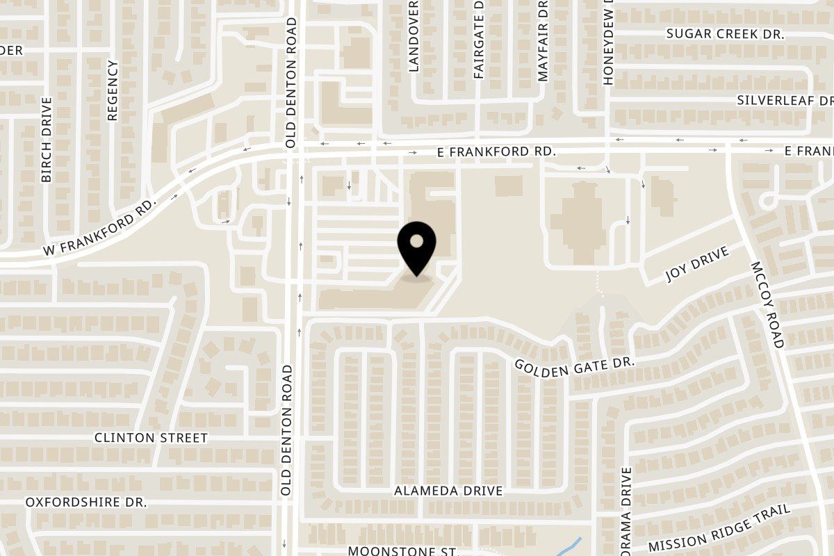 Map showing the location of Moodaepo Korean BBQ on 3044 Old Denton Rd Apt 133 in Carrollton